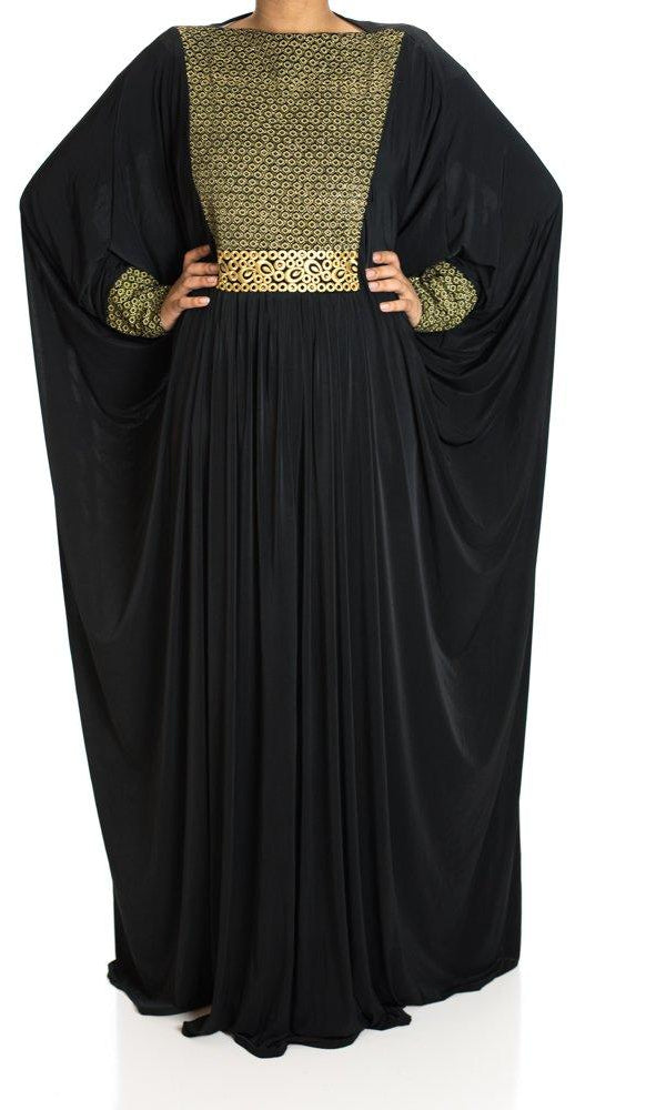 Gold Drops Butterfly Jersey Abaya Kabayare
