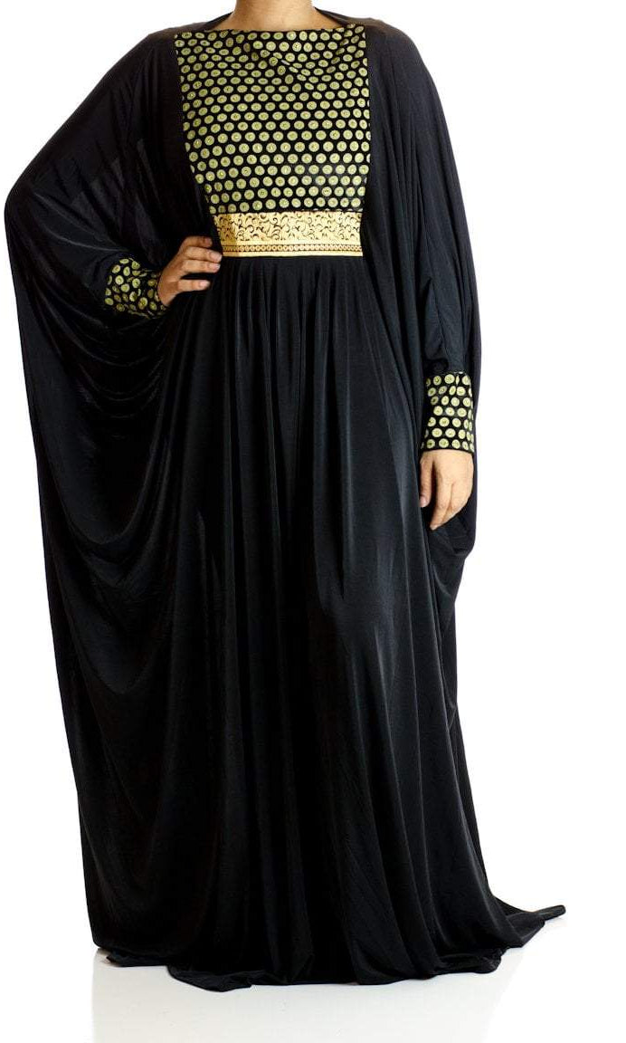 Golden Dots Butterfly Jersey Abaya Kabayare