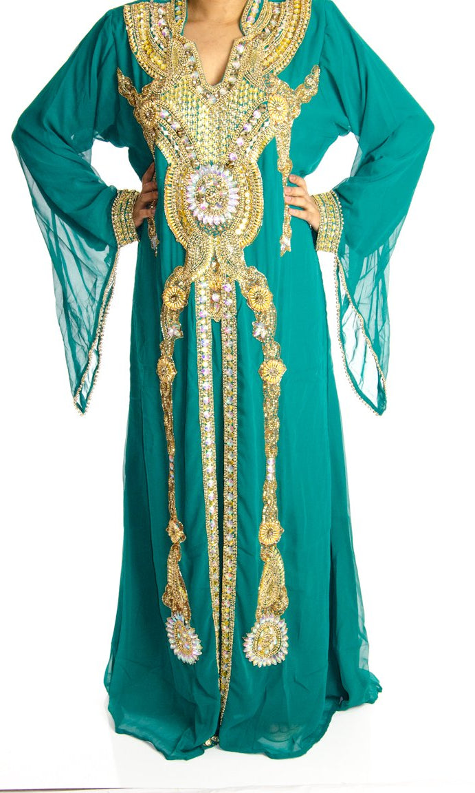 Golden green Khaleeji Dress Kabayare