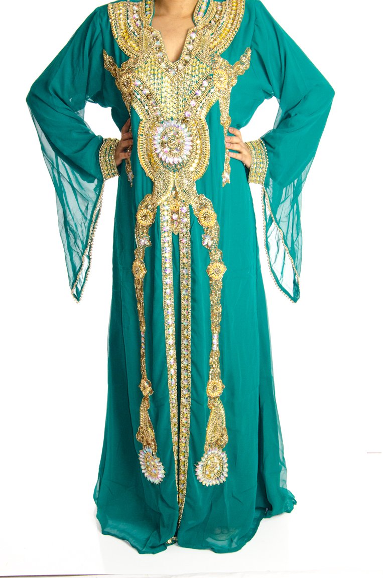Golden green Khaleeji Dress Kabayare