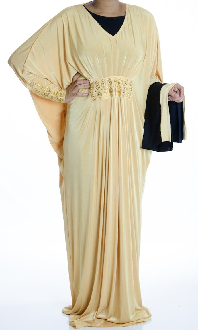 golden Paige Butterfly Jersey Abaya Kabayare