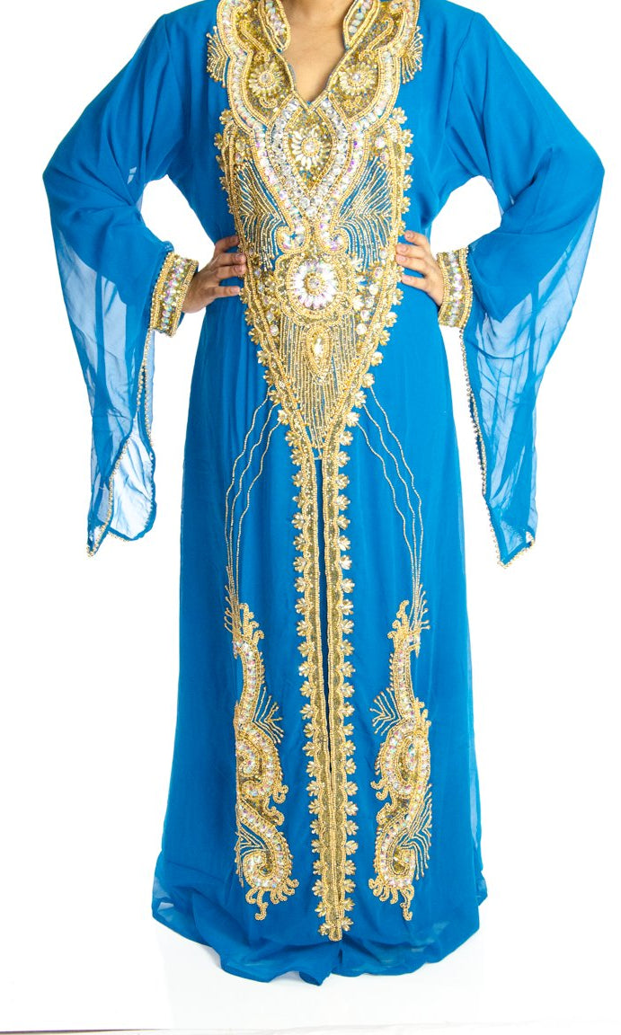 Golden Teal Khaleeji Dress Kabayare
