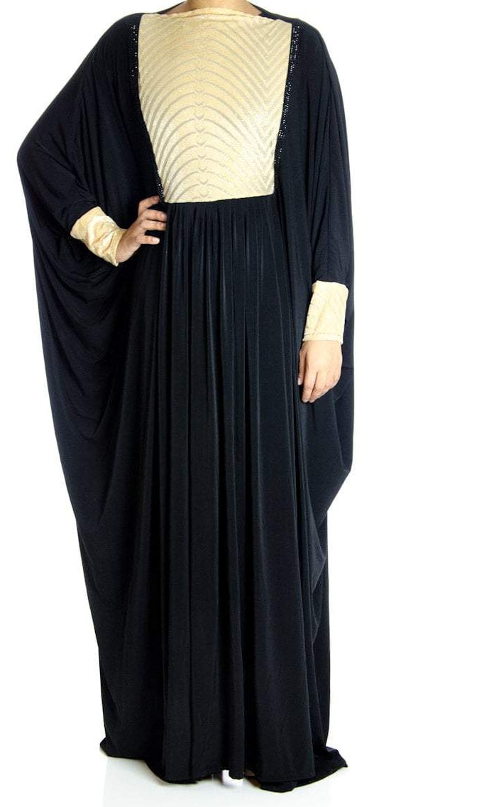 Golden Valvet Butterfly Jersey Abaya Kabayare