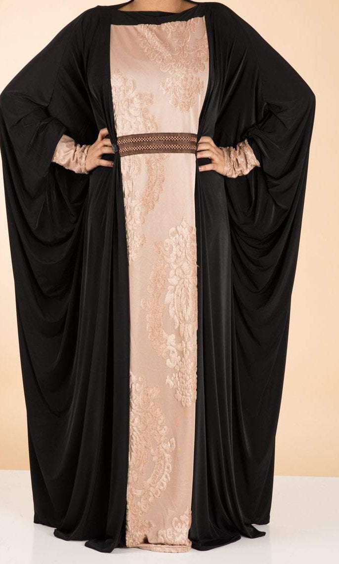 Golden velvet Butterfly Jersey Abaya Kabayare