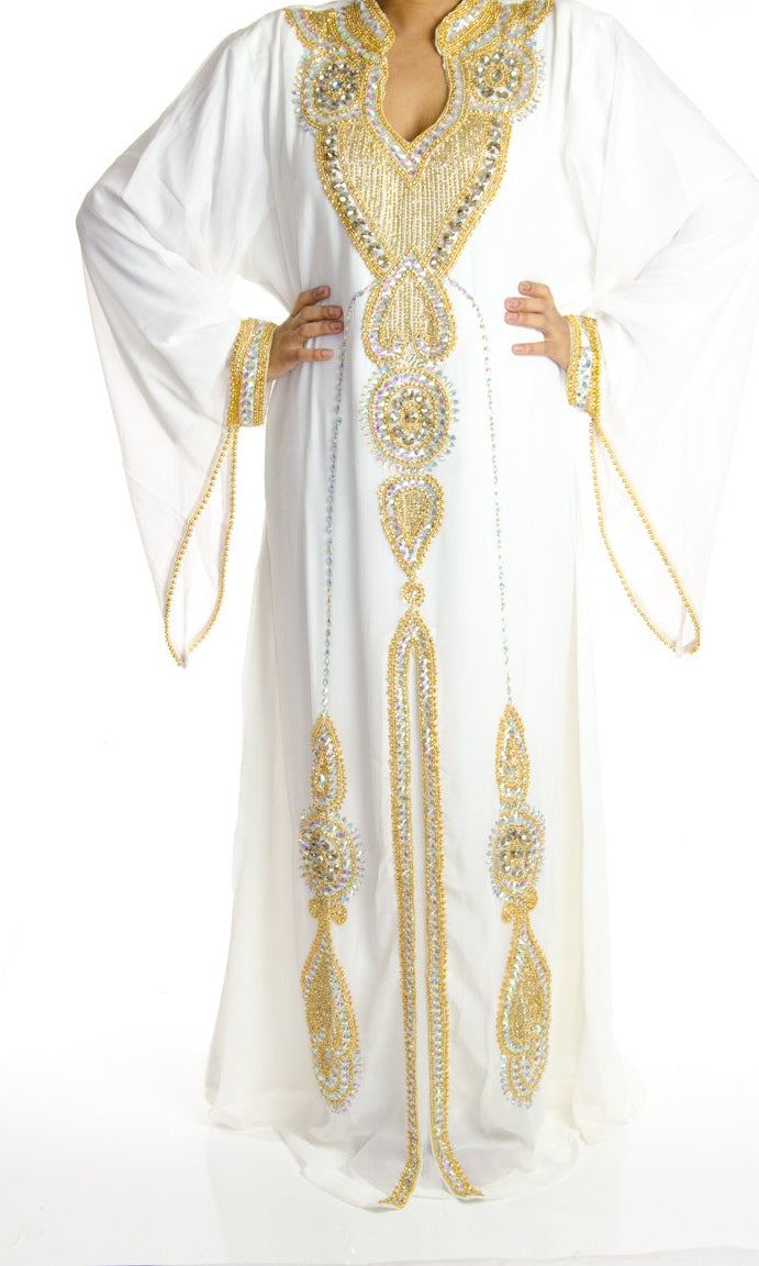 Golden White Khaleeji Dress Kabayare