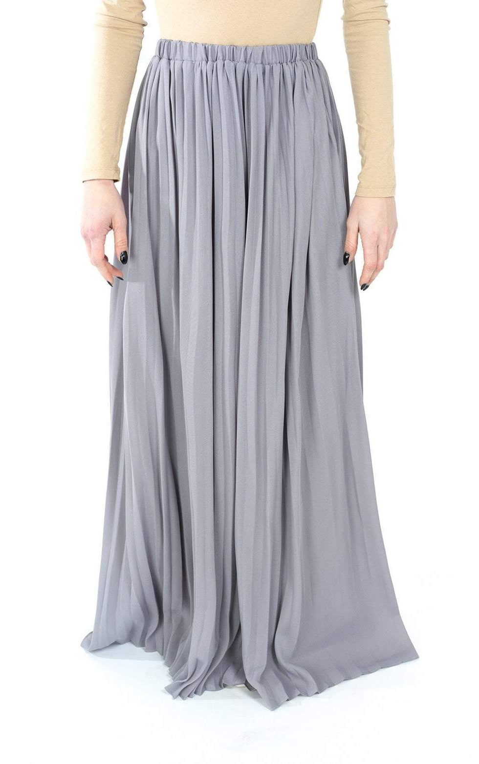Gray chiffon pleated Maxi Skirt Kabayare