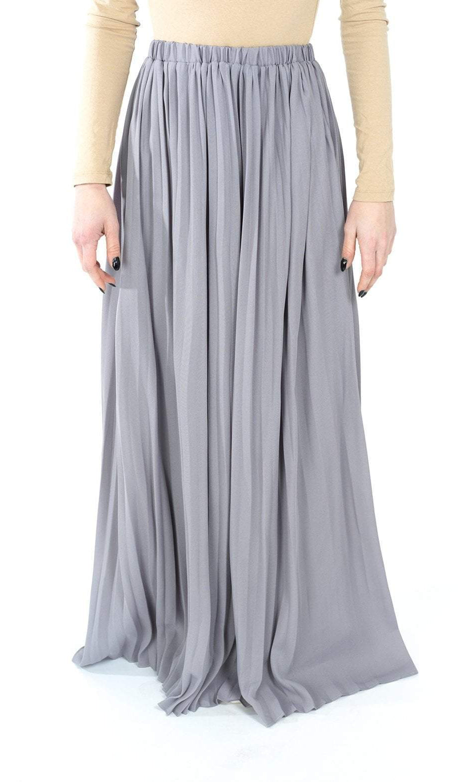 Gray chiffon pleated Maxi Skirt Kabayare