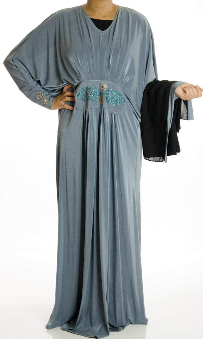 Gray circles Butterfly Jersey Abaya Kabayare