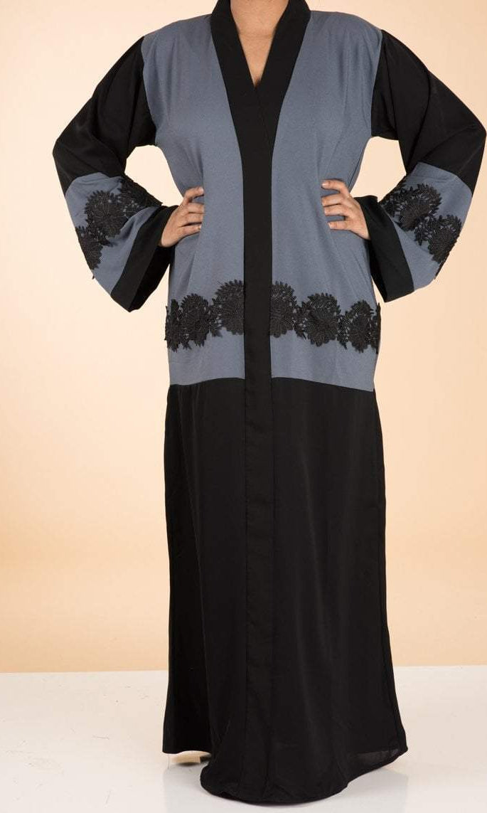 Gray color-block lace Abaya Kabayare