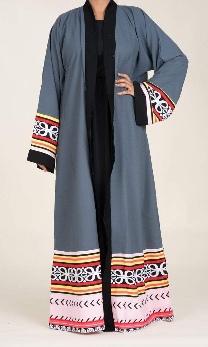 Gray colorful Kimono Abaya Kabayare