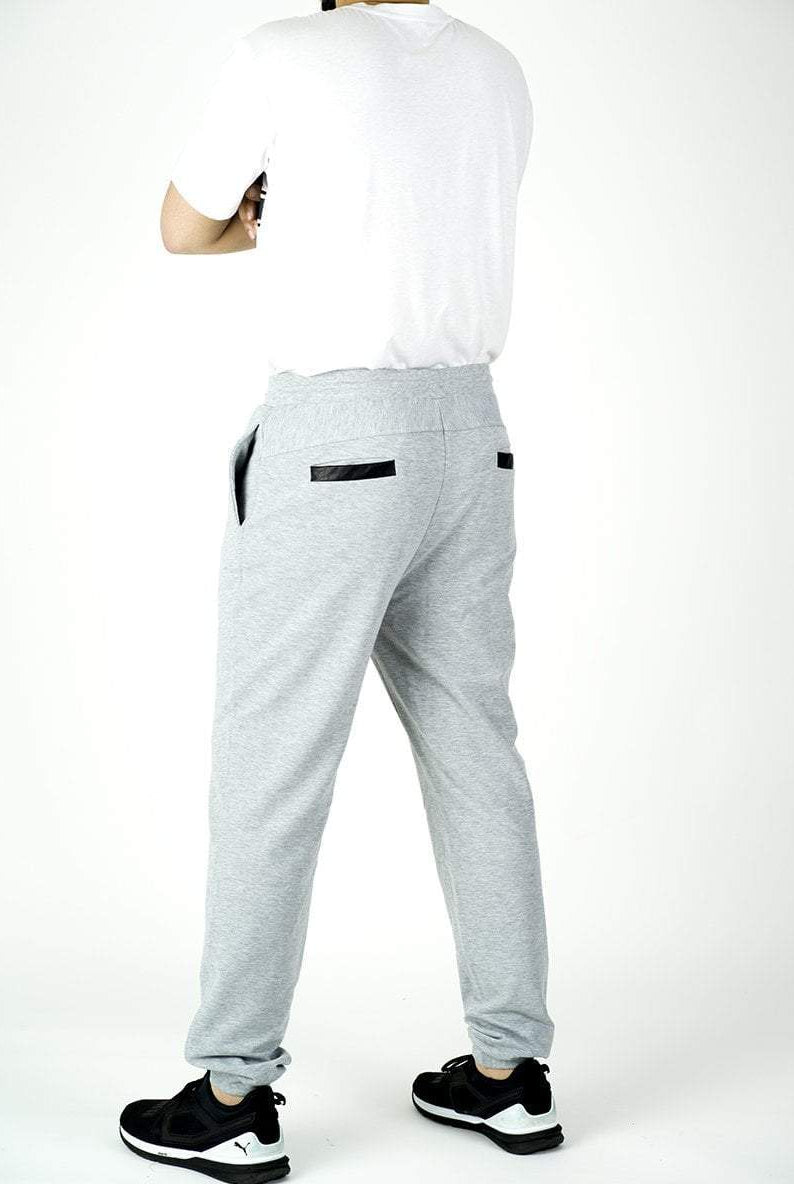 GRAY LEATHER DETAIL JOGGERS Kabayare
