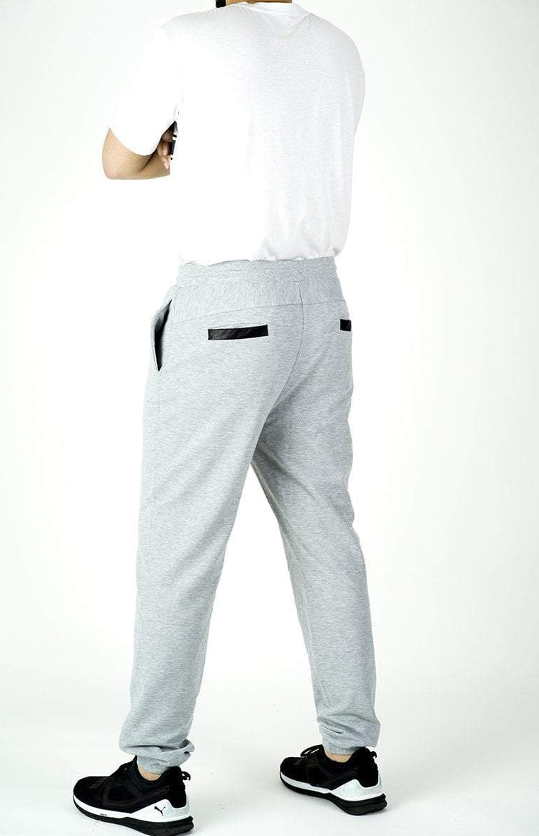 GRAY LEATHER DETAIL JOGGERS Kabayare
