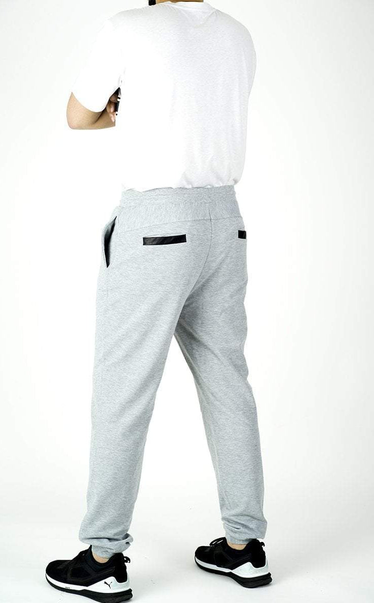 GRAY LEATHER DETAIL JOGGERS Kabayare