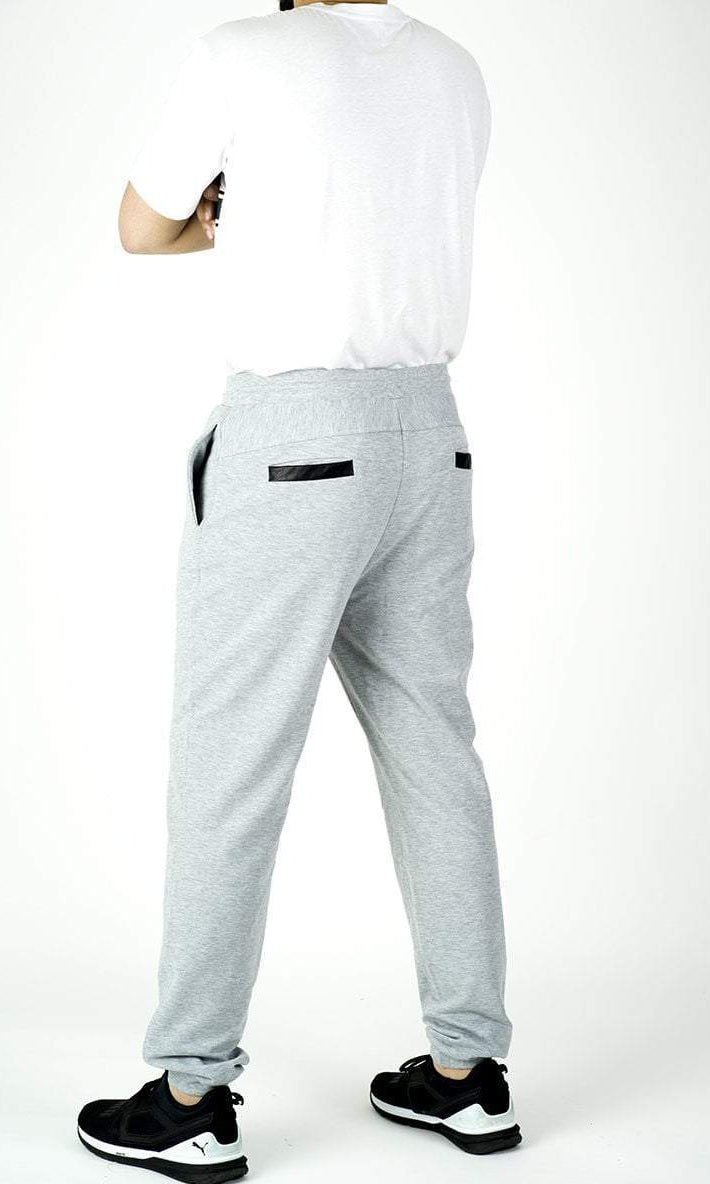 GRAY LEATHER DETAIL JOGGERS Kabayare