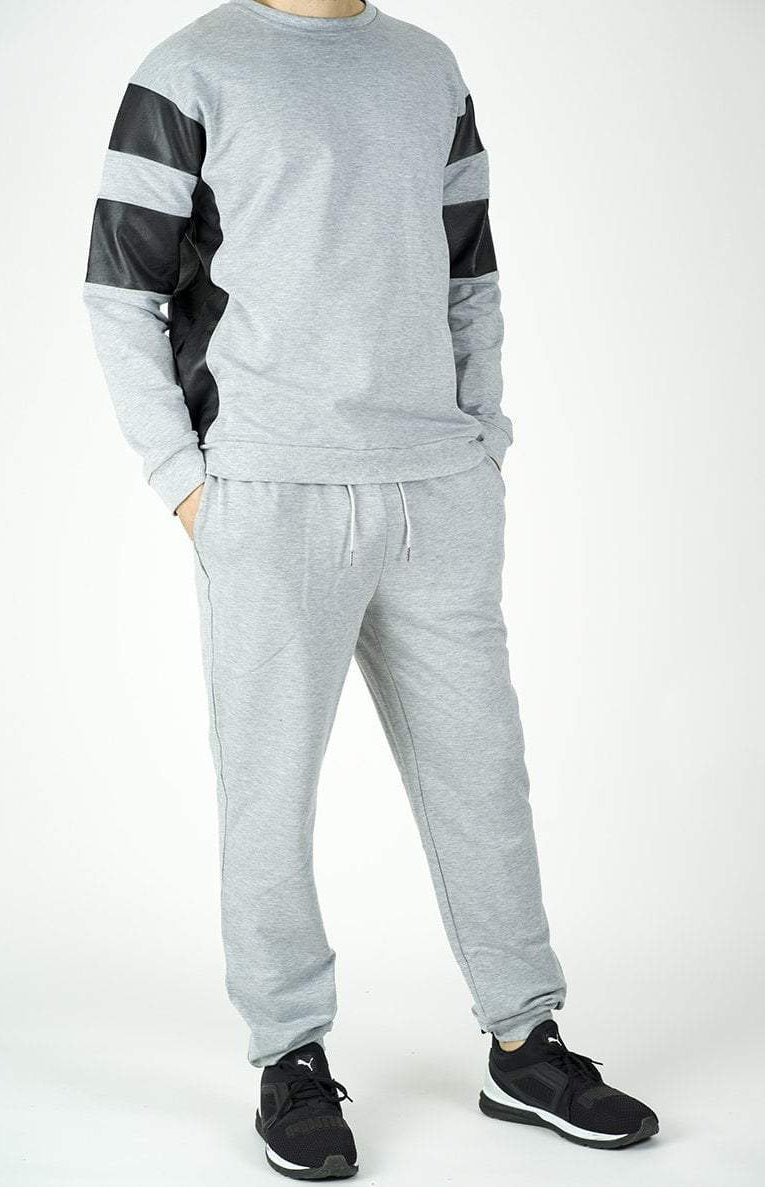 GRAY LEATHER DETAIL JOGGERS Kabayare