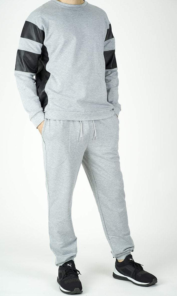 GRAY LEATHER DETAIL JOGGERS Kabayare