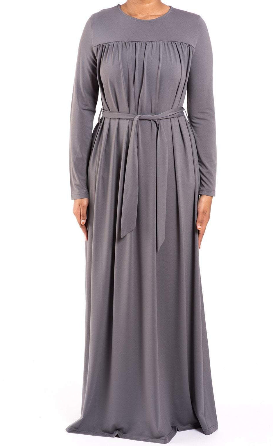 Gray Modest Long Sleeve Dress Kabayare