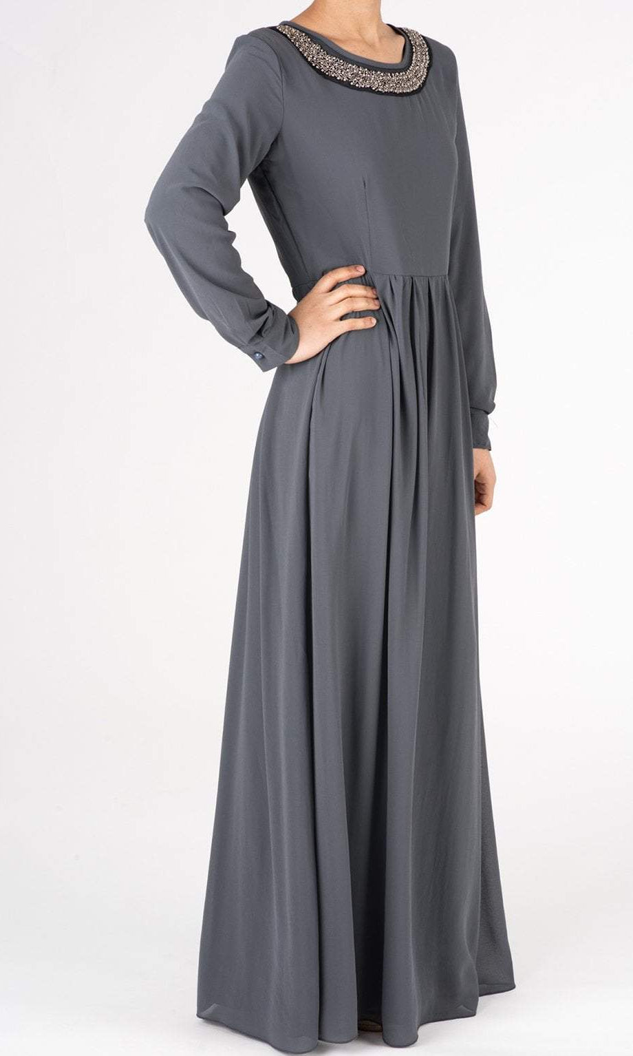 Gray Neck Beaded Maxi Dress Kabayare
