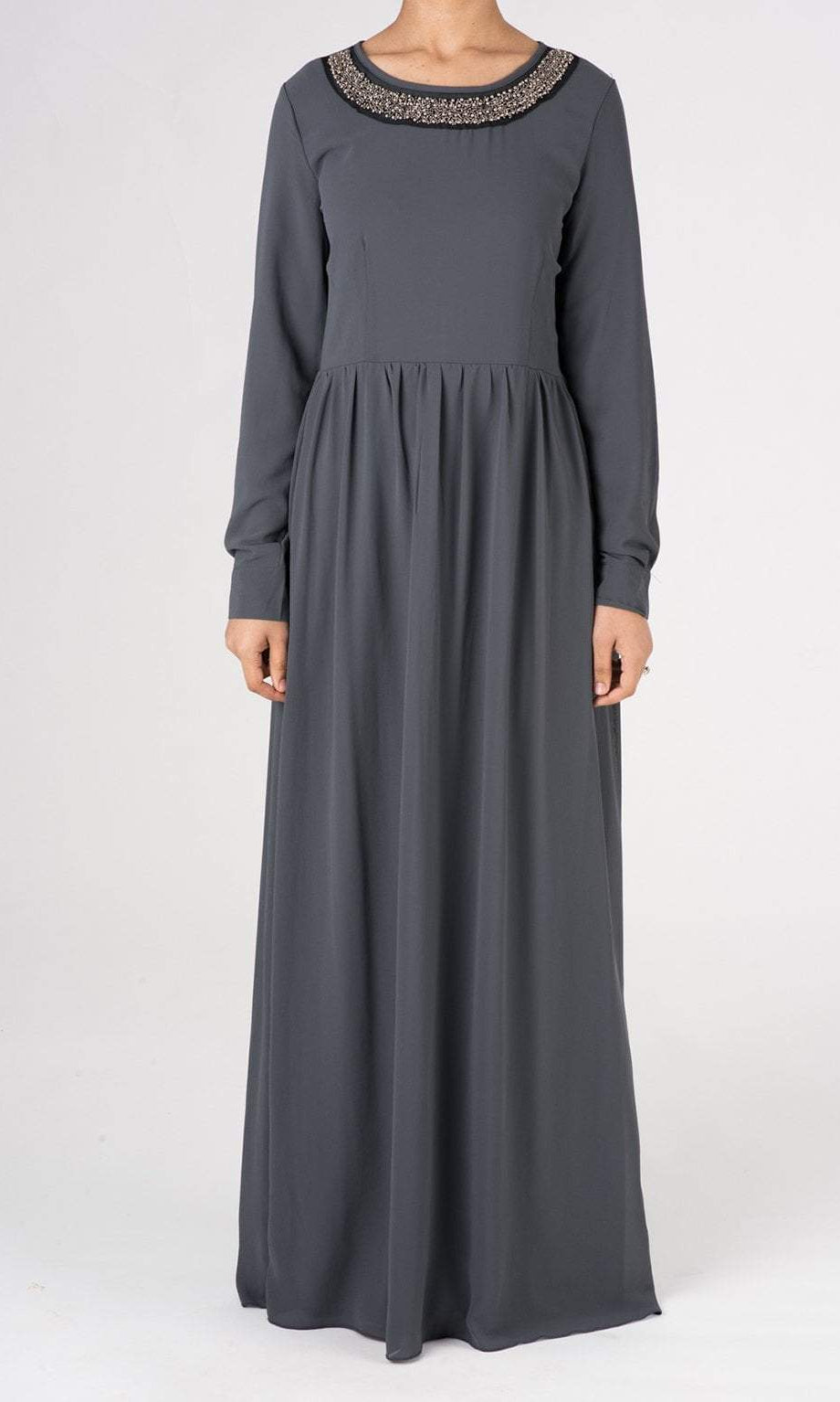 Gray Neck Beaded Maxi Dress Kabayare