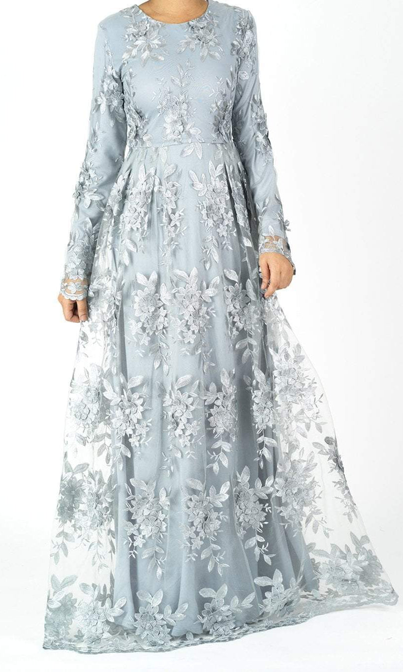 Gray Princess rosettes Modest gown Kabayare