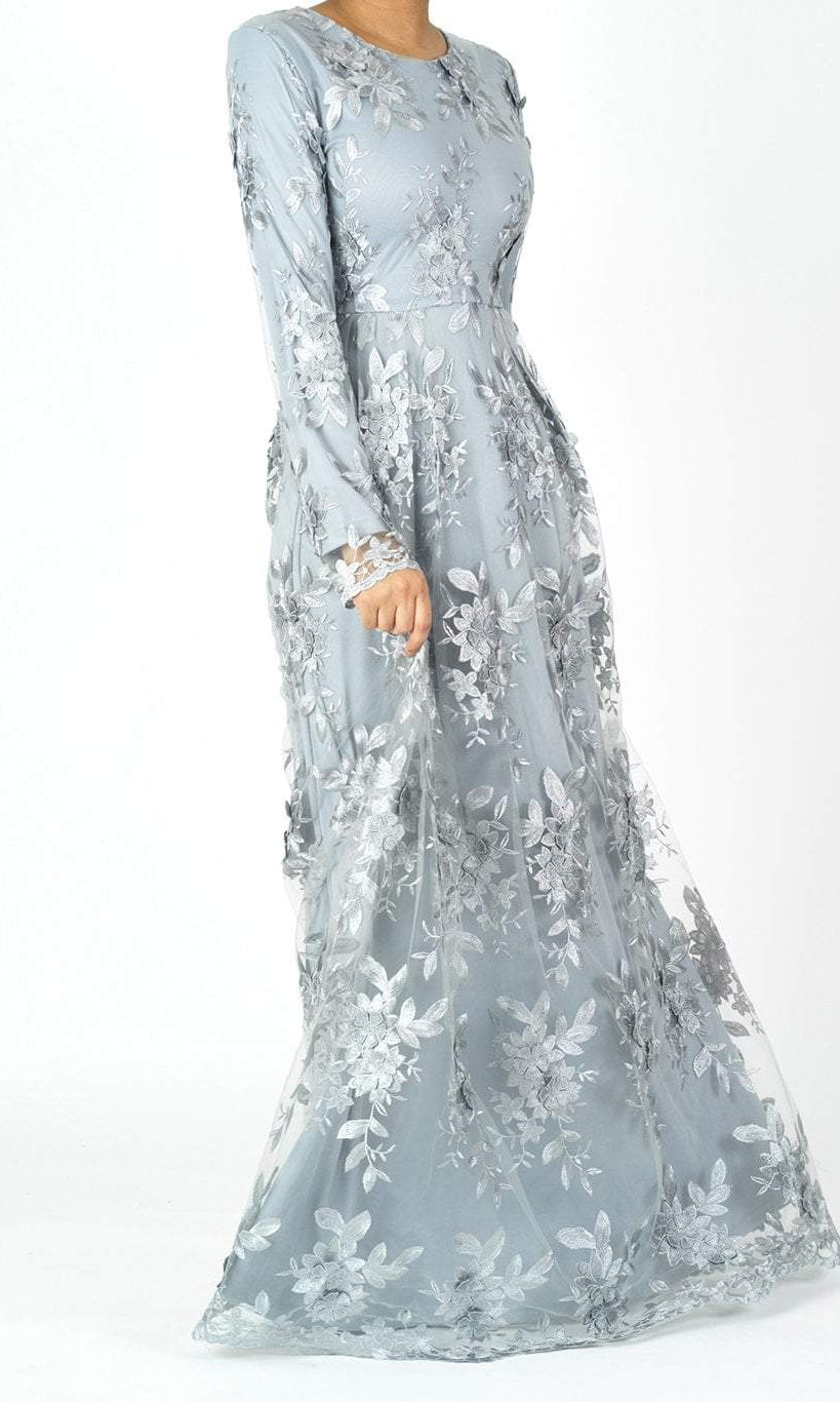 Gray Princess rosettes Modest gown Kabayare
