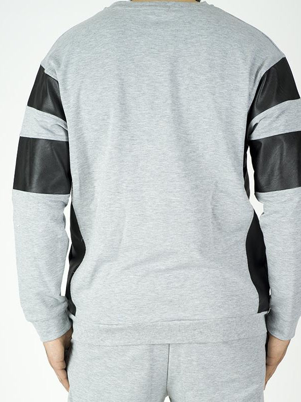 Gray Pullover Leather detail Sweater Set - Men Kabayare