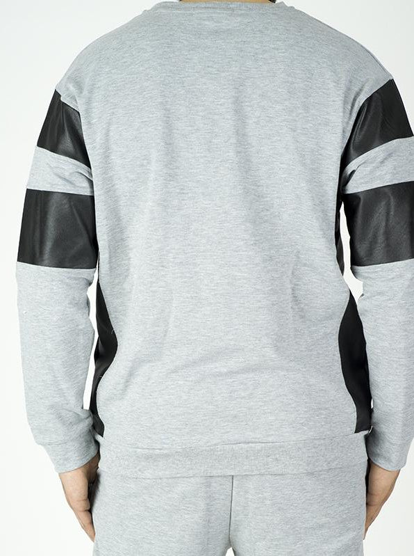 Gray Pullover Leather detail Sweater Set - Men Kabayare