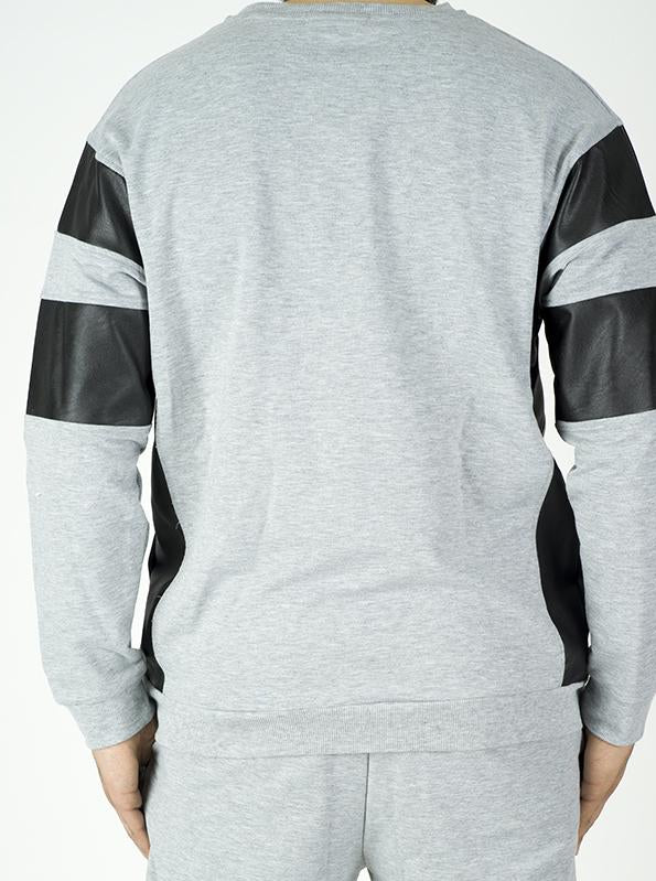 Gray Pullover Leather detail Sweater Set - Men Kabayare