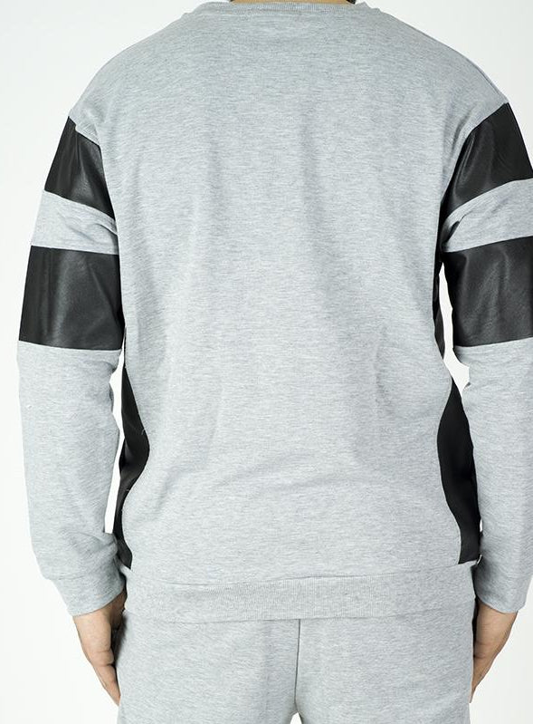 Gray Pullover Leather detail Sweater Set - Men Kabayare