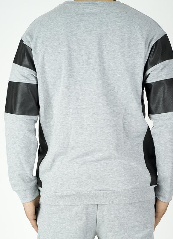 Gray Pullover Leather detail Sweater Set - Men Kabayare