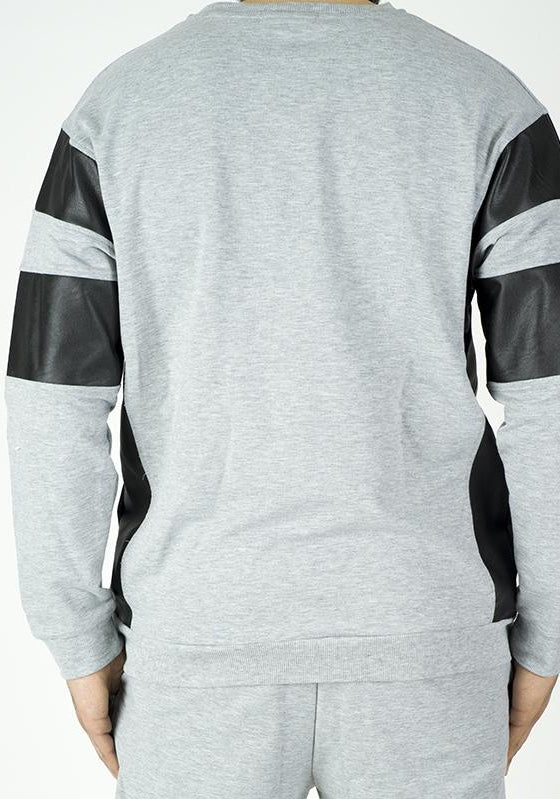 Gray Pullover Leather detail Sweater Set - Men Kabayare