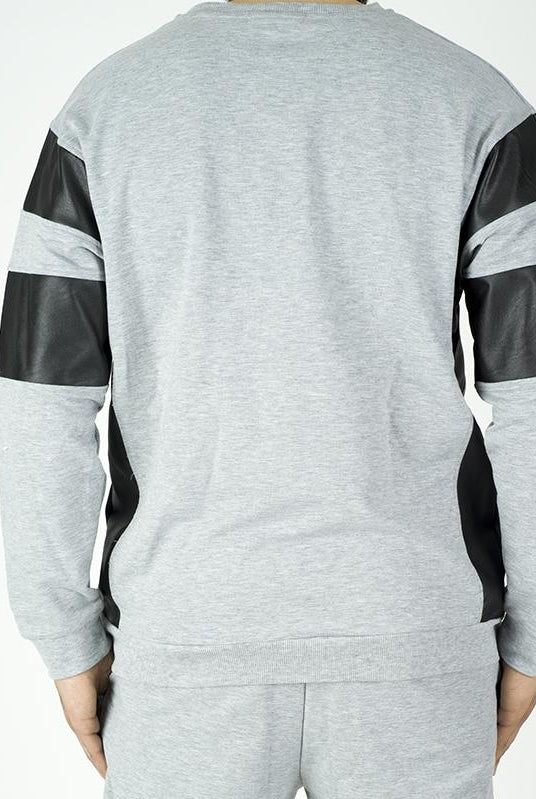 Gray Pullover Leather detail Sweater Set - Men Kabayare