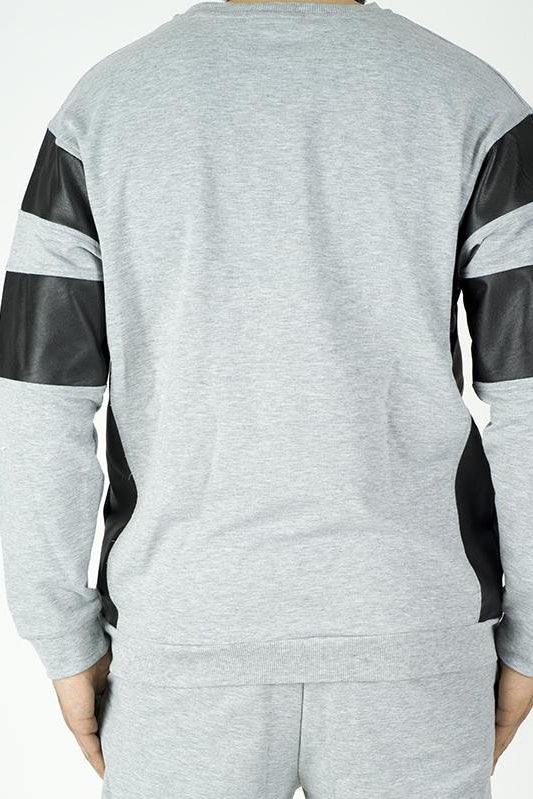 Gray Pullover Leather detail Sweater Set - Men Kabayare