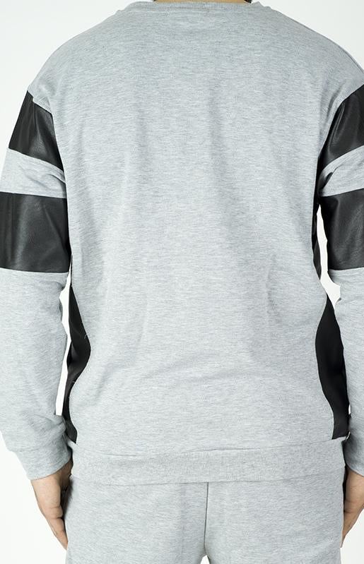 Gray Pullover Leather detail Sweater Set - Men Kabayare