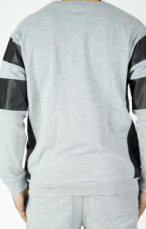 Gray Pullover Leather detail Sweater Set - Men Kabayare