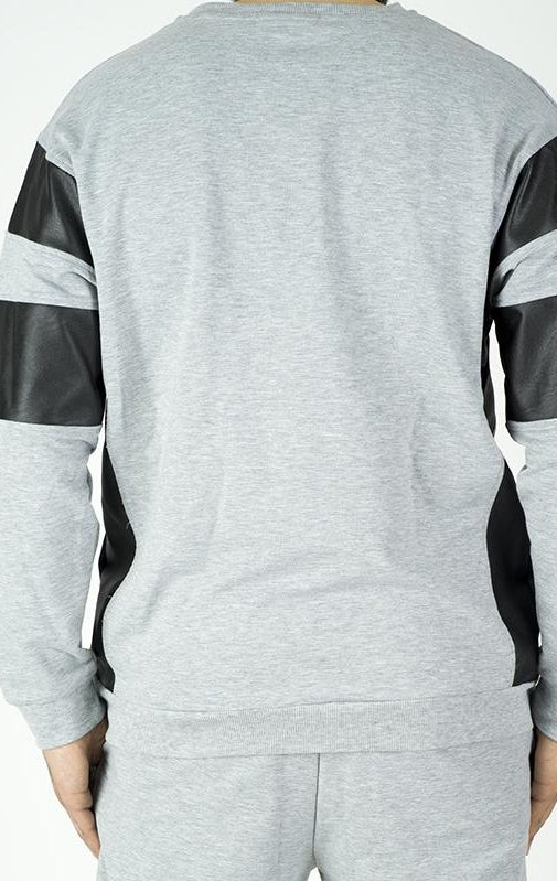 Gray Pullover Leather detail Sweater Set - Men Kabayare