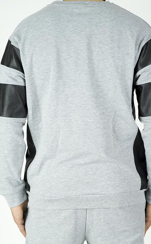 Gray Pullover Leather detail Sweater Set - Men Kabayare