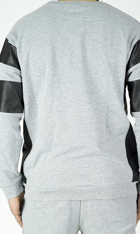 Gray Pullover Leather detail Sweater Set - Men Kabayare