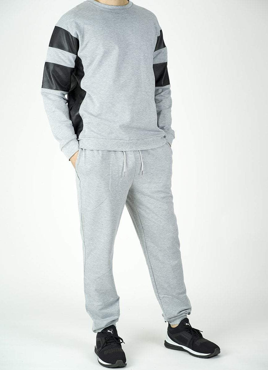 Gray Pullover Leather detail Sweater Set - Men Kabayare