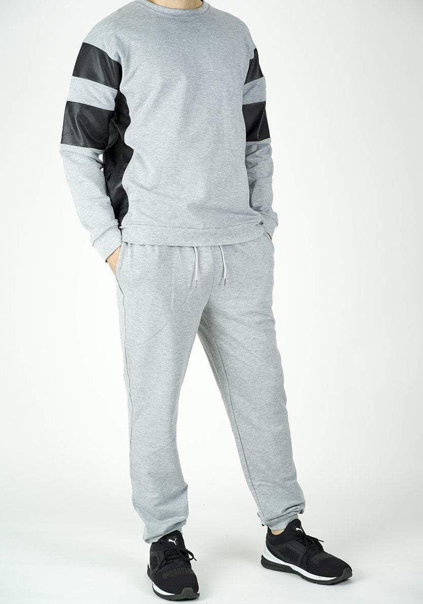 Gray Pullover Leather detail Sweater Set - Men Kabayare