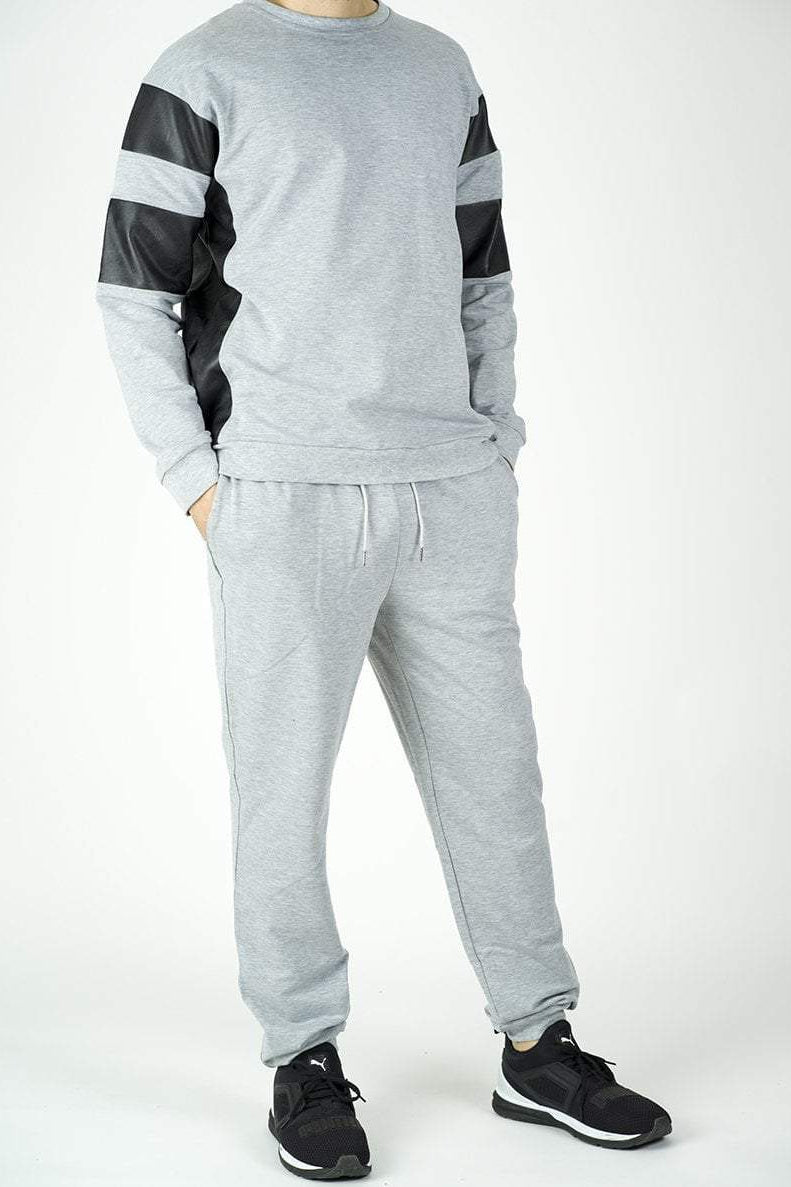Gray Pullover Leather detail Sweater Set - Men Kabayare