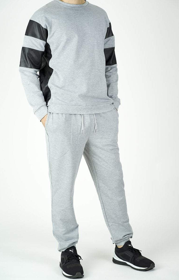 Gray Pullover Leather detail Sweater Set - Men Kabayare
