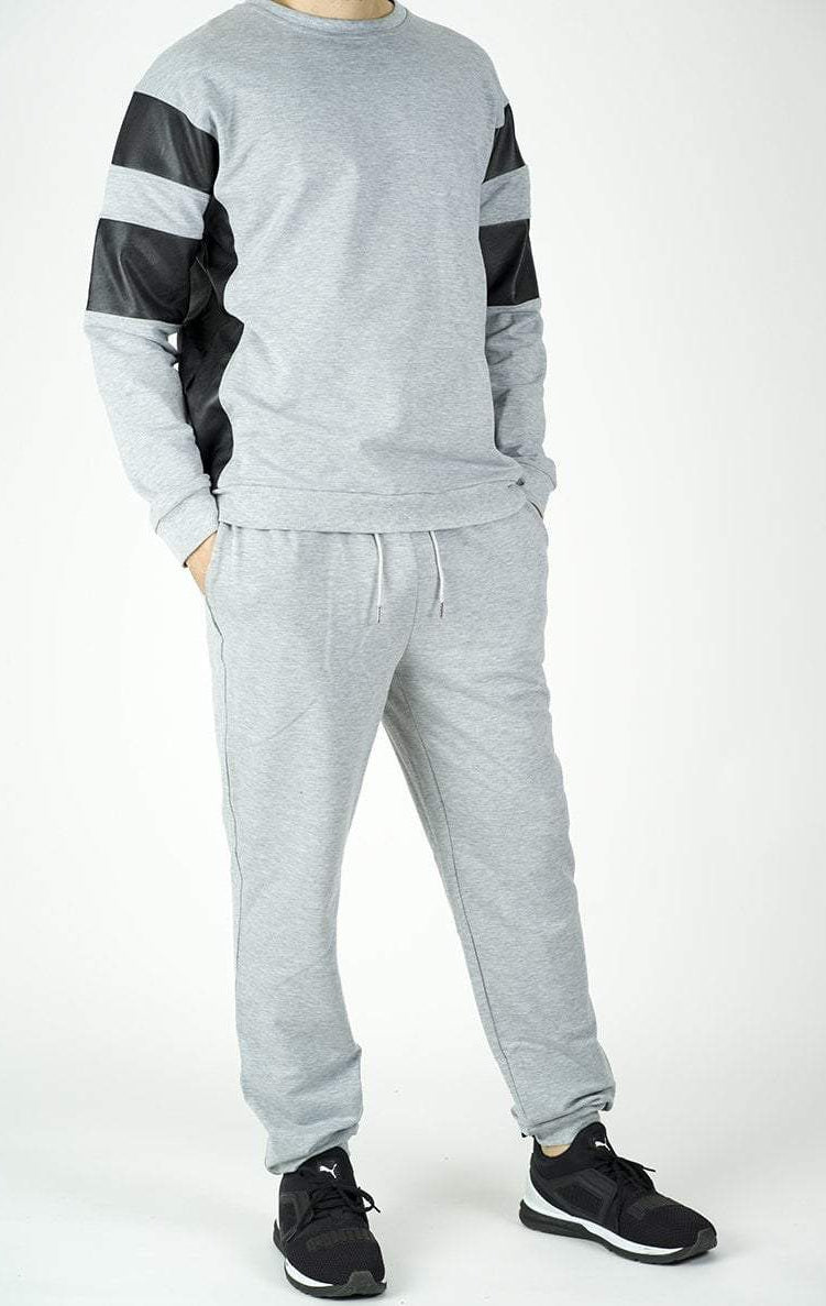 Gray Pullover Leather detail Sweater Set - Men Kabayare