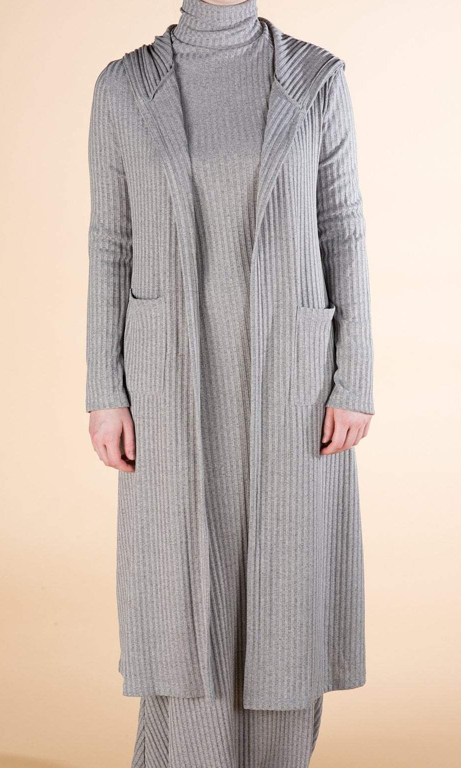 Gray Ribbed Cardigan Kabayare