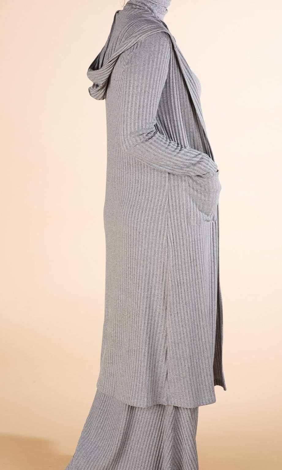 Gray Ribbed Cardigan Kabayare