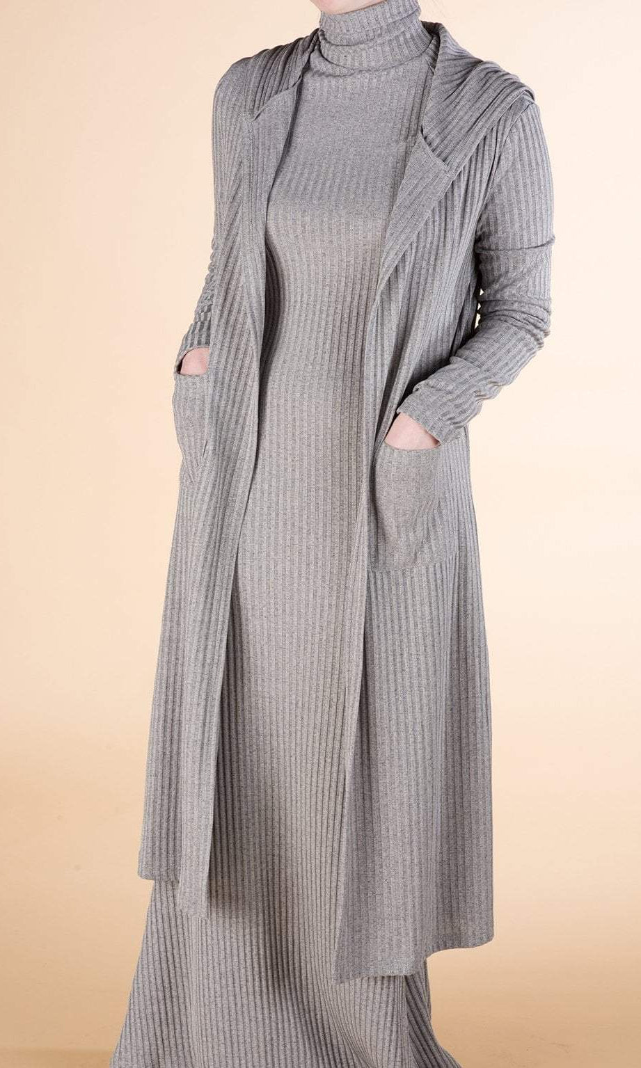 Gray Ribbed Cardigan Kabayare