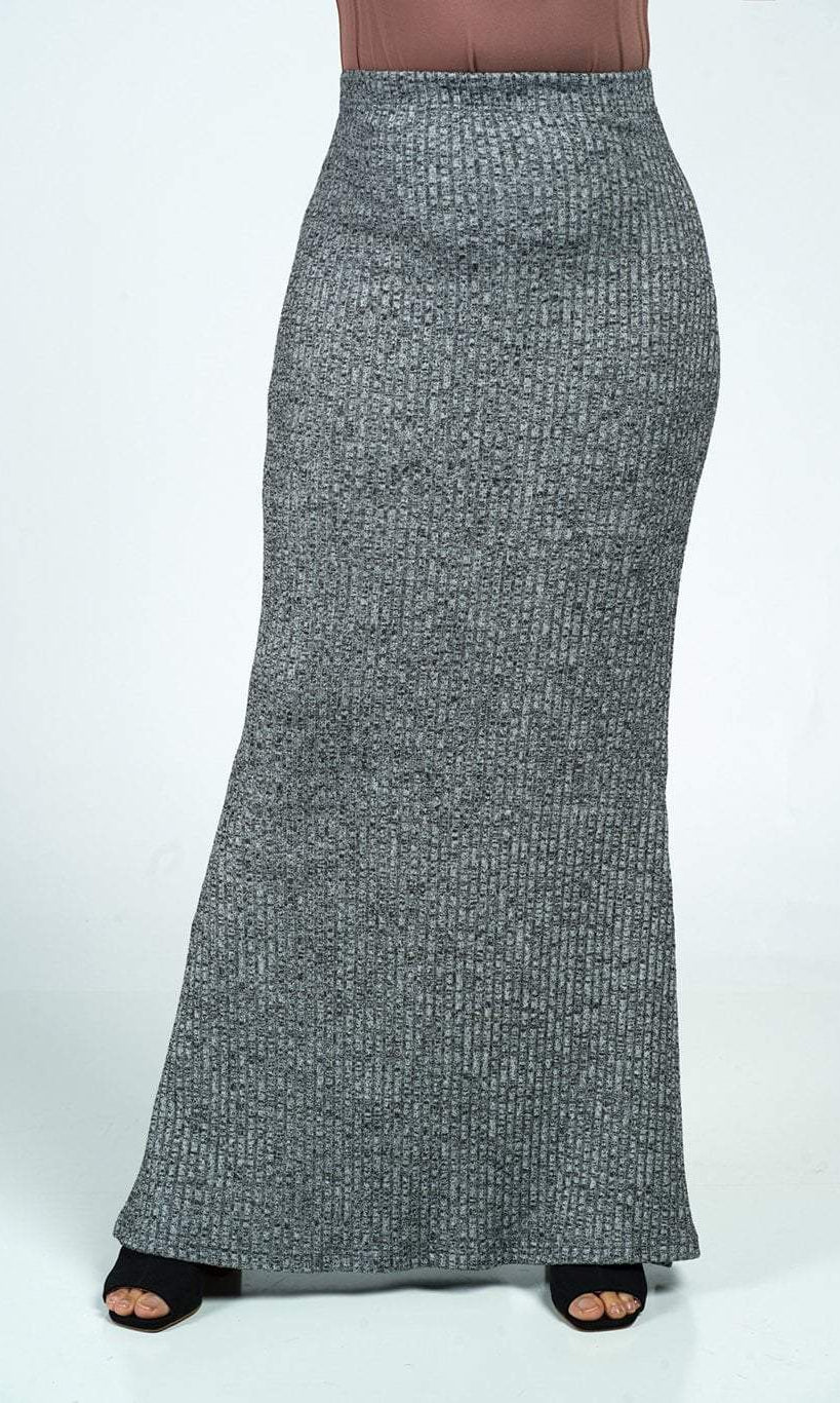 Gray Ribbed Sweater Pencil Skirt Kabayare