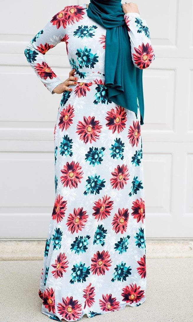 Gray Summer Blossom Dress Kabayare