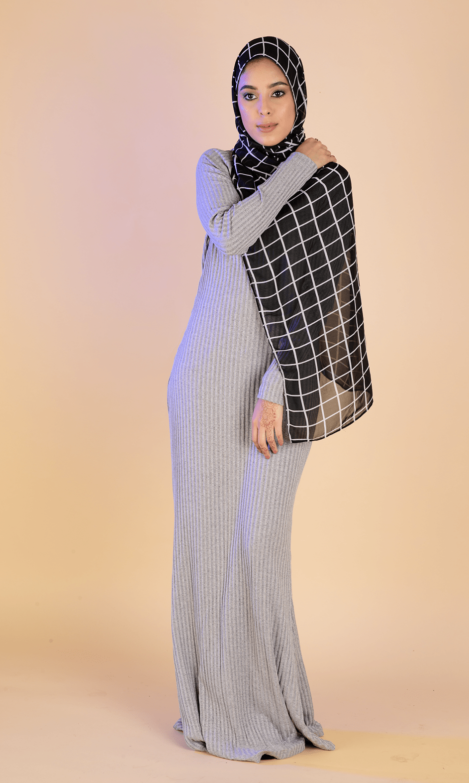 Gray Turtle-neck long sleeve Maxi dress Kabayare