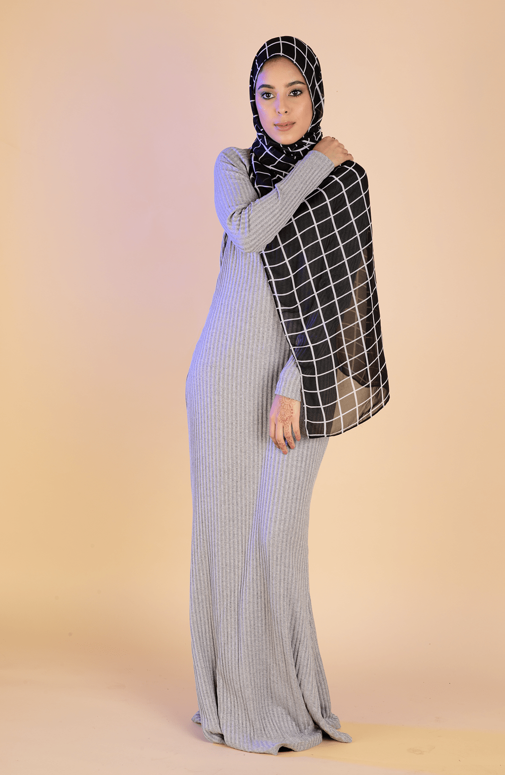 Gray Turtle-neck long sleeve Maxi dress Kabayare